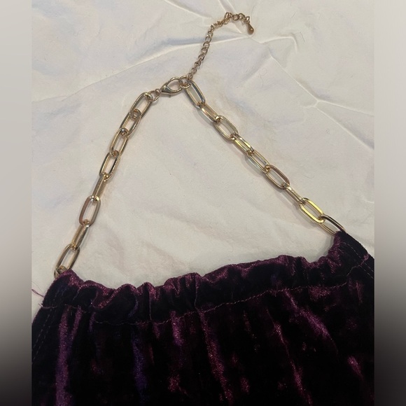 Just Polly Amethyst Purple Crushed Velvet Gold Chain Halter Top Small - Picture 8 of 11